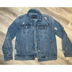 Jean jacket Denim Trucker Jacket‎ Painted Graffiti Five By Five Distressed small